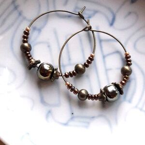 Artisan earrings  506# Czech glass earrings Fireglazed glass Hoop earrings Hoops
